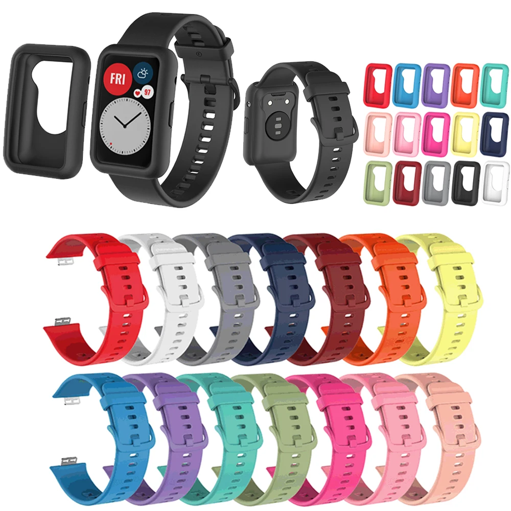 

Силиконовый ремешок и чехол для смарт-часов Huawei Watch Fit, спортивный защитный чехол, комплект, ремешок для наручных часов, браслет, аксессуары