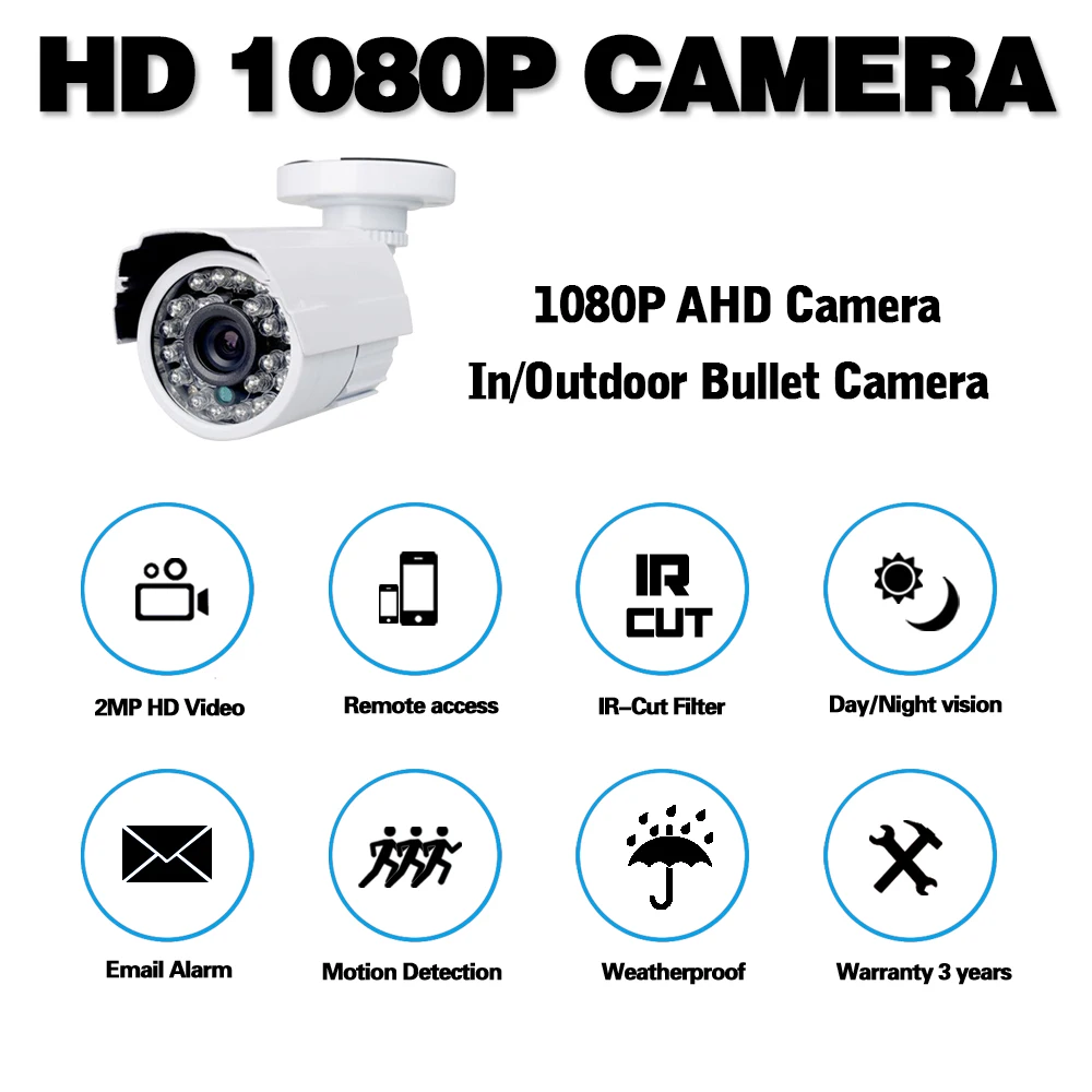 Цветная камера видеонаблюдения NINIVISION 1080P аналоговая цилиндрическая с датчиком