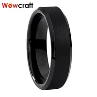 6mm black tungsten mens womens engagement wedding band beveled edges comfort fit