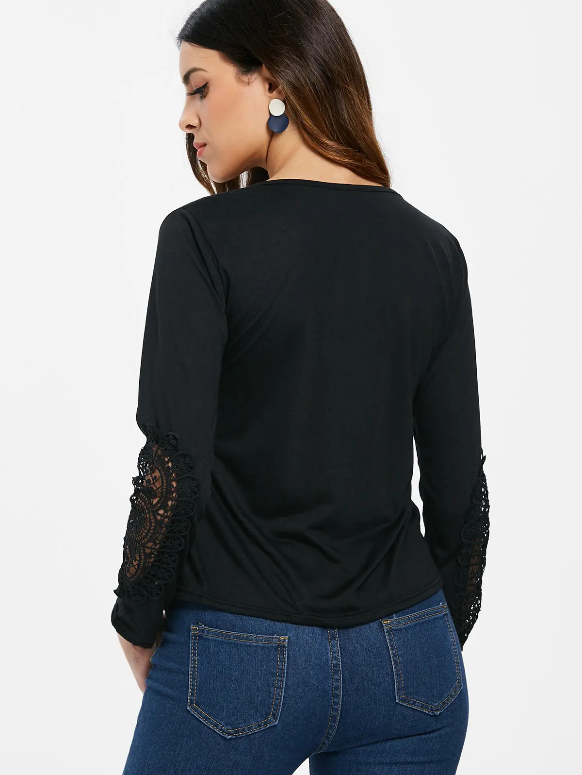 ROSEGAL Корейская тонкая кружевная рубашка с длинными рукавами большой размер