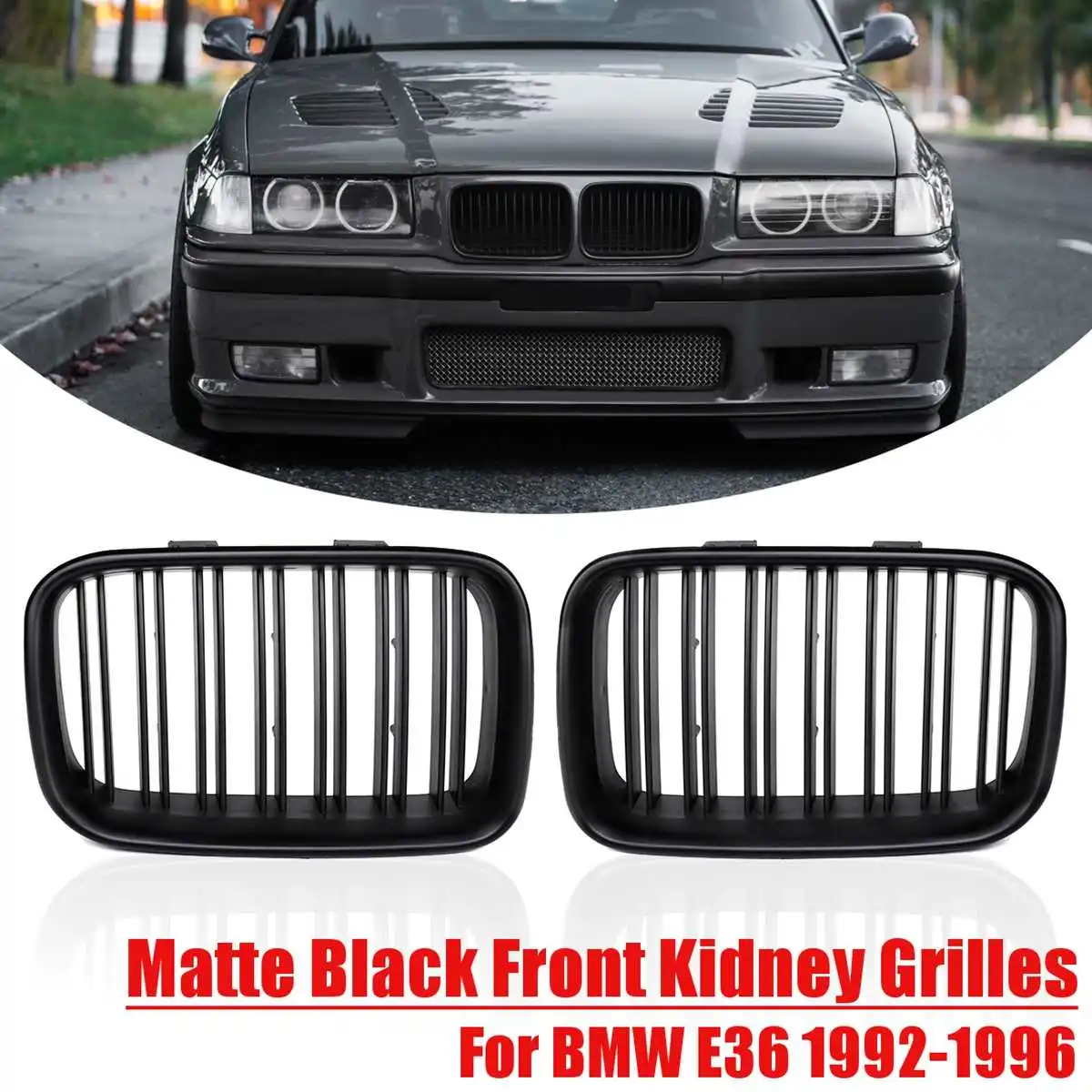 Пара передних ночных грилей ABS матовые черные грили для гонок на автомобиле BMW E36