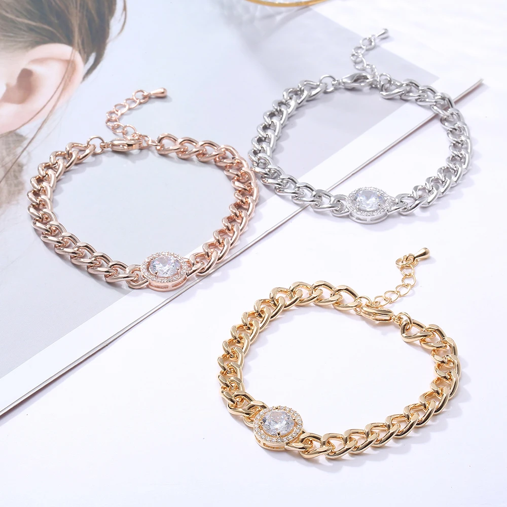 

Gold Plated Round Heart Crystal Bracelet For Women Stainless Steel Snake Chain Adjustable Bracelet Wedding Party Gift For Friend