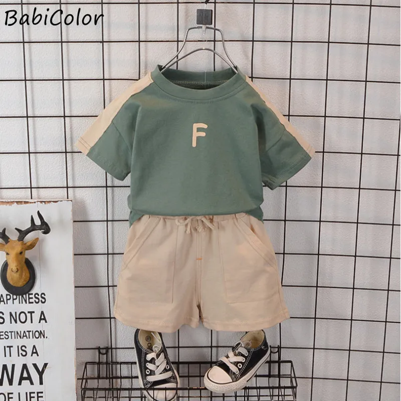 

Baby Boys Summer Clothes Fashion Cotton Round Neck Simple Letters T-shirt +shorts 2pcs Set