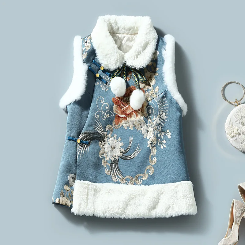 Женский ретро-жилет в стиле Ципао H.RON G.X зимний Традиционный китайский жилет