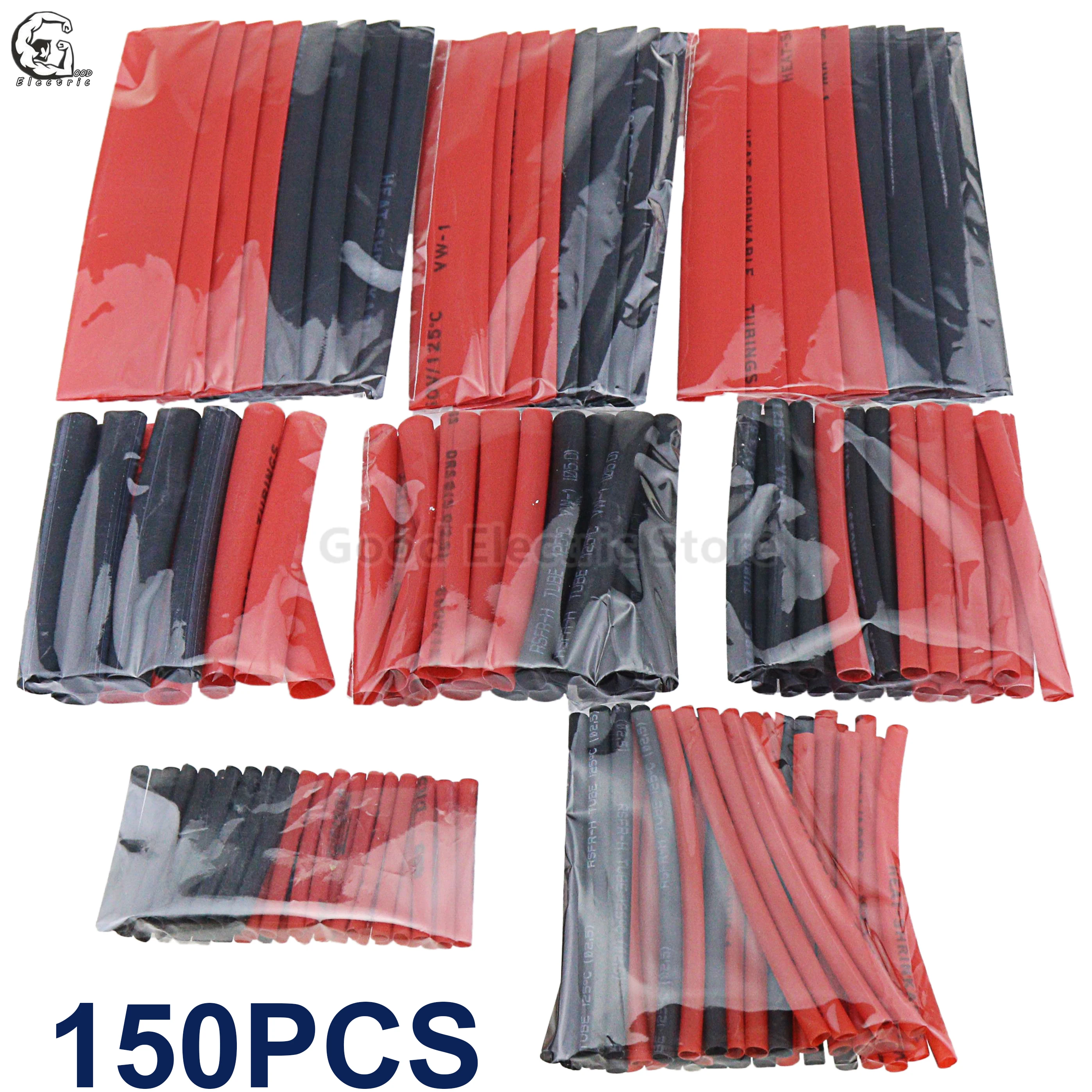 

150PCS/Bag 7.28m Red Black 2:1 Assortment Heat Shrink Tubing Tube Car Cable Sleeving Wrap Wire Kit