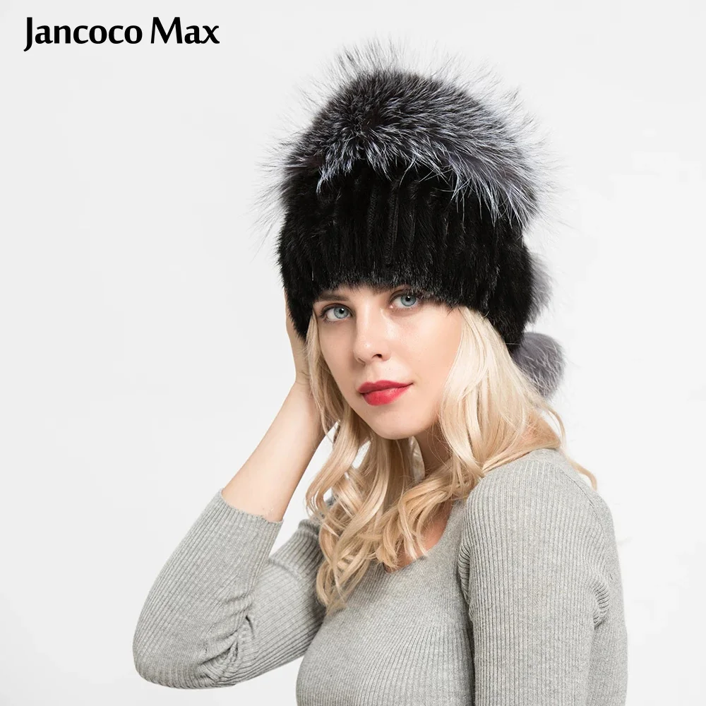 Jancoco Max Новое поступление настоящие норковые меховые шапки бини из меха черно
