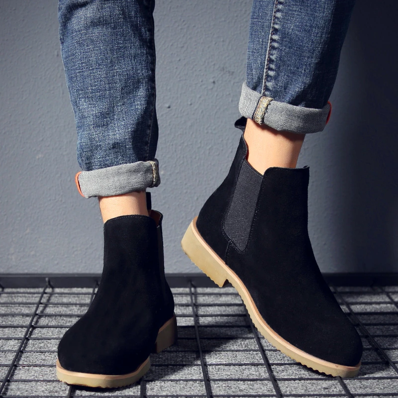 

Ботинки Челси мужские из натуральной кожи, Классические ботильоны, замша, модная повседневная обувь, Осень-зима