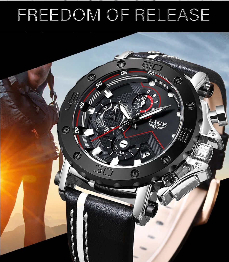 New Fashion Watch Men LIGE Top Brand Sport Watches Mens Quartz Clock Man Casual Military Waterproof WristWatch Relogio Masculino