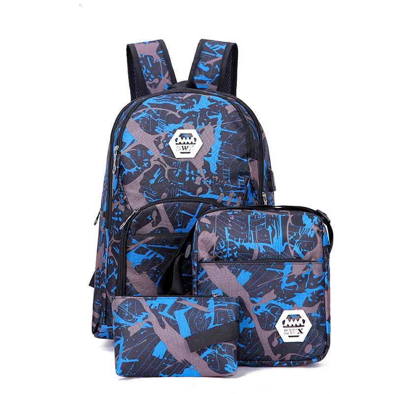 3pcs/set USB Male backpacks Camouflage schoolbags for middle school boys girls High quality nylon school bags travel backpack
