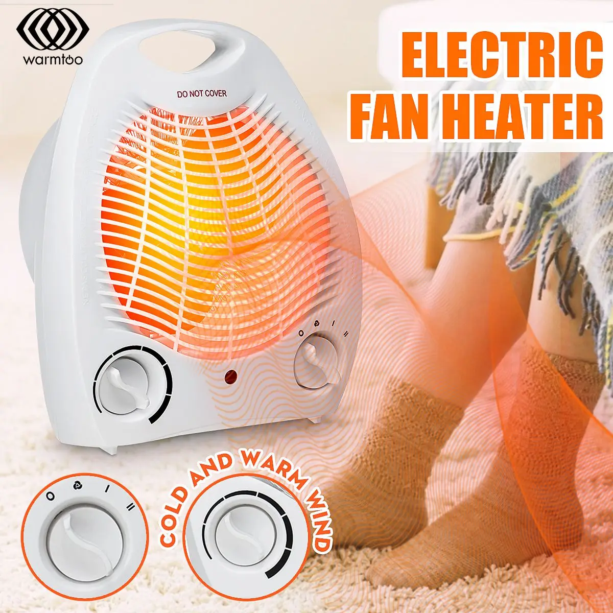 

2In1 1000/2000W Electric Heater Cooler Kitchen Office Desktop Warm Air Heater Fan PTC Silent Fast Heat Thermostat Home Appliance