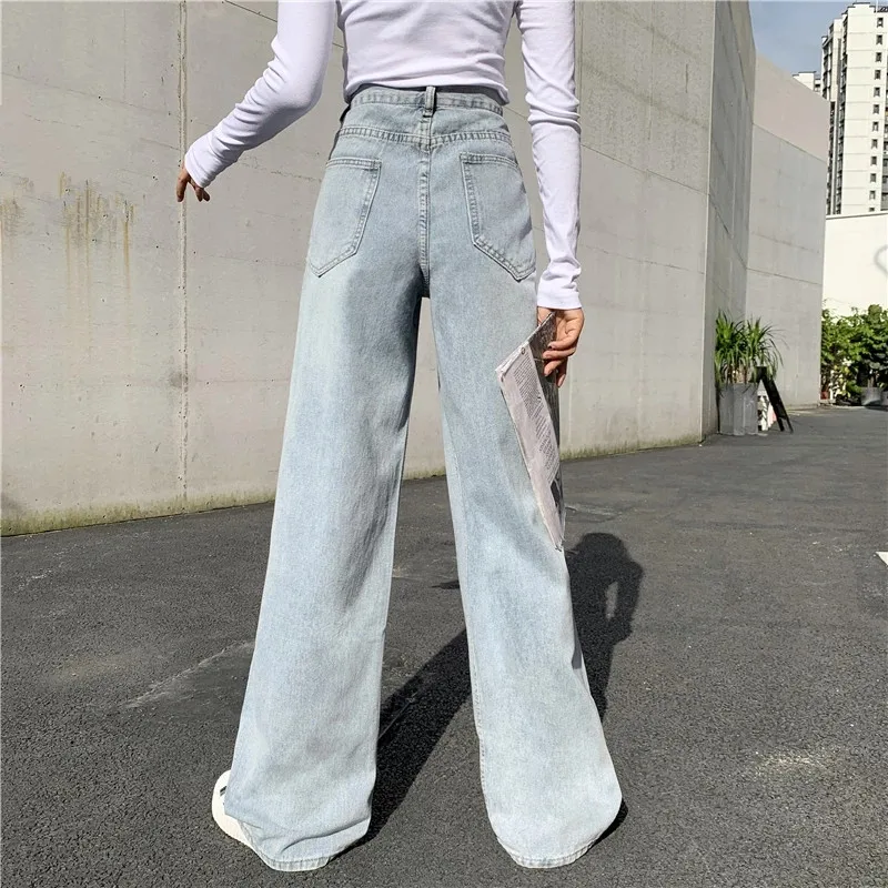 

Woman Jeans High Waist Clothes Wide Leg Denim Clothing Blue Streetwear Vintage Quality 2021 Fashion Harajuku Straight Pants
