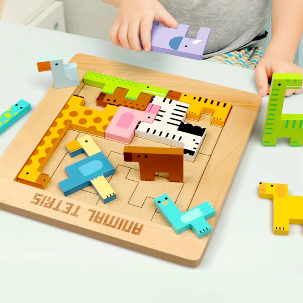 Деревянный животные пазл строительные блоки игрушки головоломки развивающие