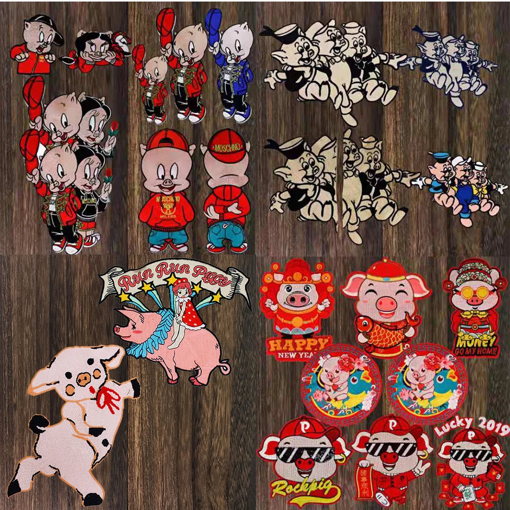 Большая вышитая Милая Кепка с нашивками в виде свиньи Цветочная аппликация