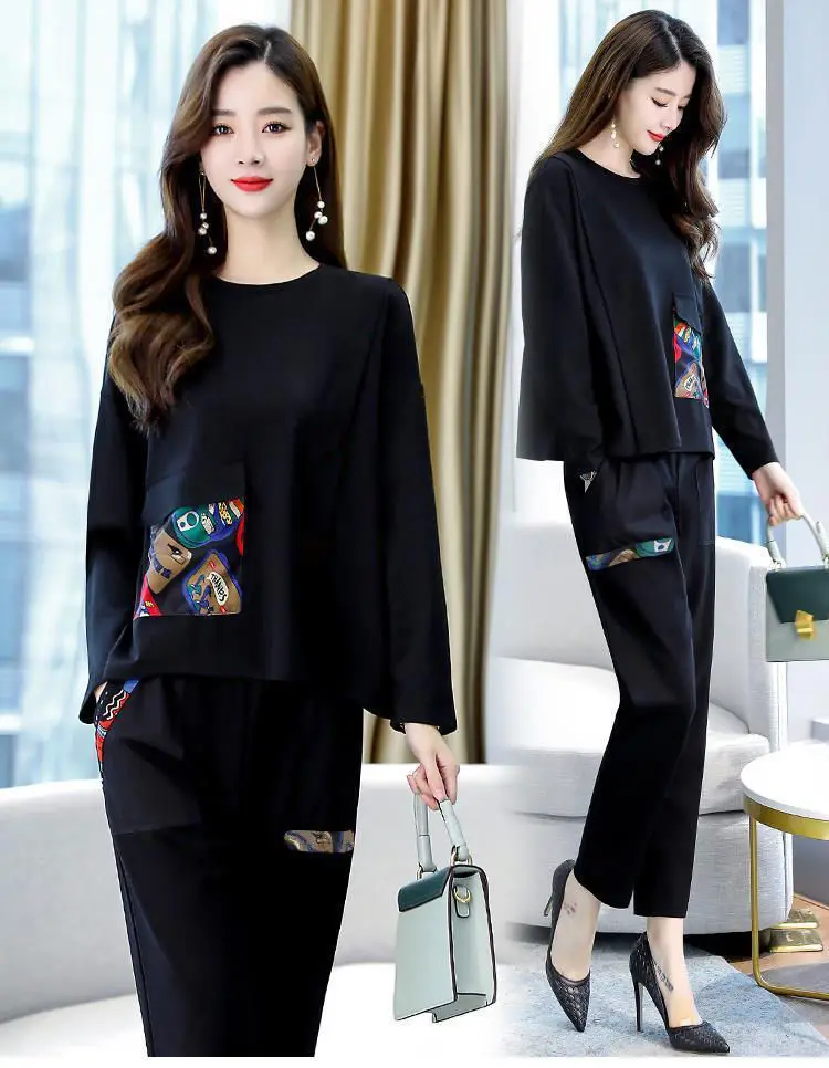 

Fat Mm Fashion Two-piece Suit Spring 2021 New Long-sleeved Casual Suit Age Reduction Plus Size Women's Clothing