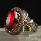 Ретро стиль Серебряный цвет натуральный камень кольцо для мужчин инкрустированный Красный AAA циркон камни ювелирные изделия модный винтажный подарок аксессуар