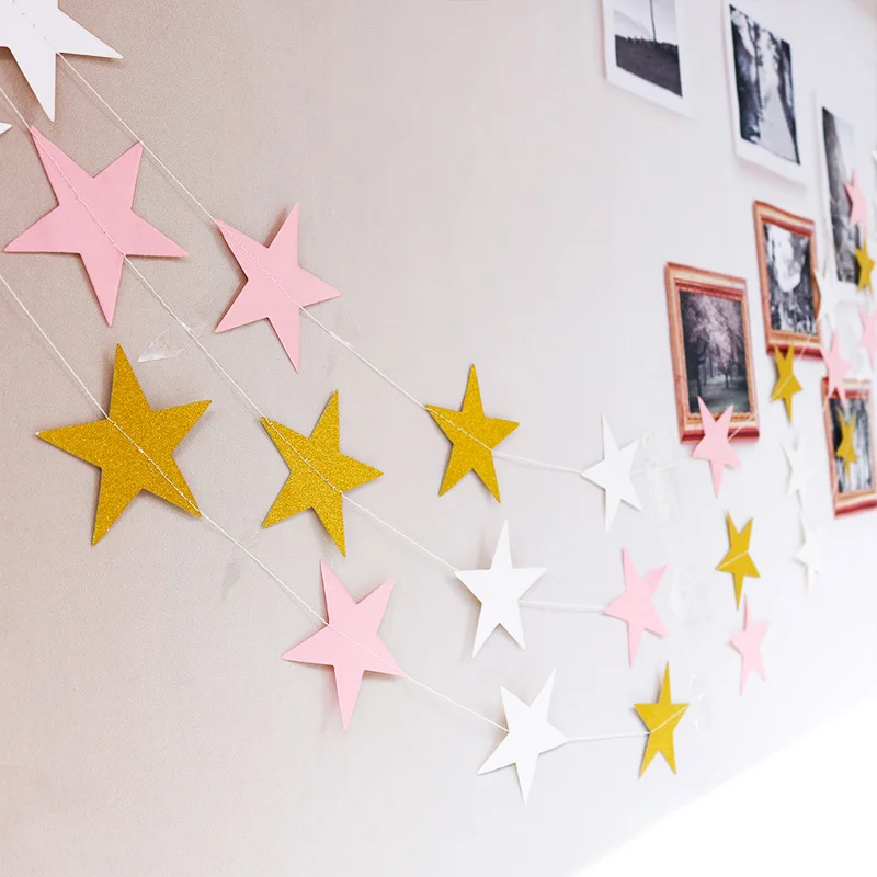 2 м яркие золотые и серебряные бумажные гирлянды свадебные баннеры со звездами