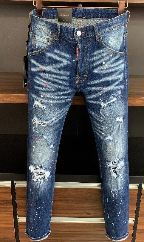 

Европейские Новые итальянские брендовые джинсы Известные дизайнерские рваные брюки джинсы 9713