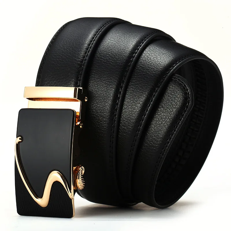 Ремень мужской из натуральной кожи роскошный черный деловой пояс с