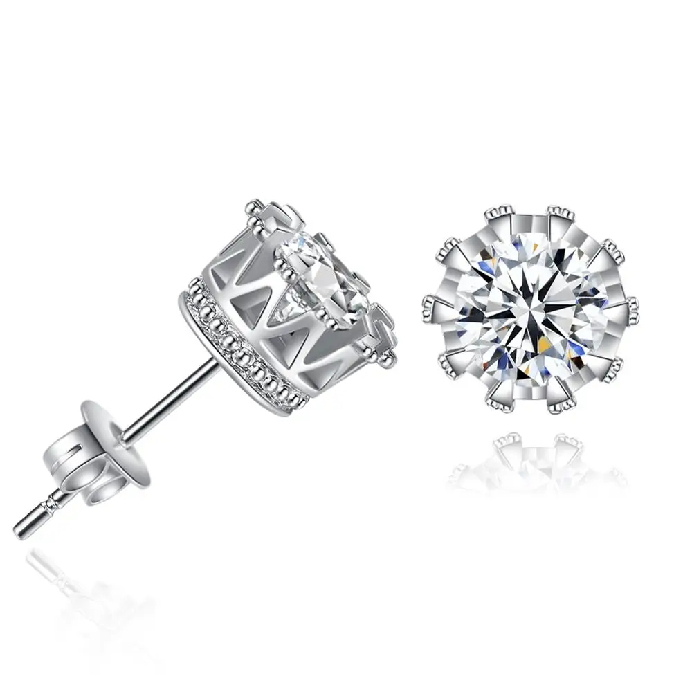 

Fashion Jewelry Crown Women and Man Classic Shining Zircon Small Stud Earrings
