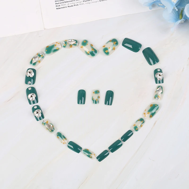 Накладные ногти с 3D сияющими стразами 24 шт. 2019 Модные накладные средней длины