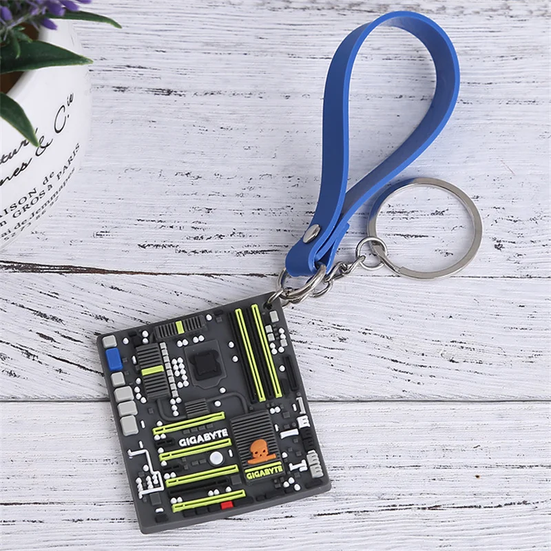 

Creative Rabbit Motherboard Keychain Mini Mainboard Model Car Keyring Soft Rubber systemboard Pendant Intel AMD CPU Gamer Gift