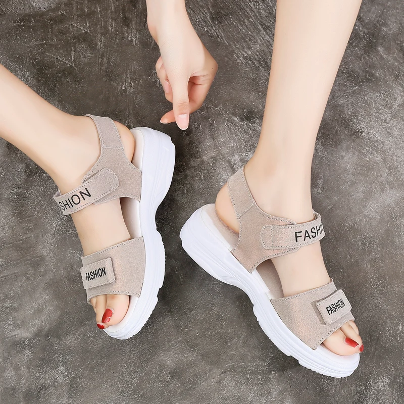 Сандалии женские замшевые на платформе Модные дышащие пляжные туфли роскошная