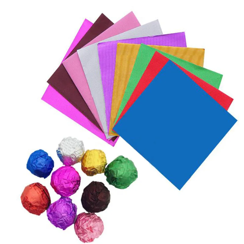 

100pcs 10*10cm Gold Red Blue Candy Package Foil Paper Chocolate Wrapping Aluminized Paper Line Embossed Aluminium-foil Paper