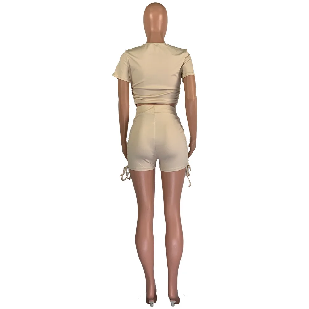 

2020 new product solid color tracksuit women 2 pieces outfits tank crop top + skinny shorts matching sets streetwear