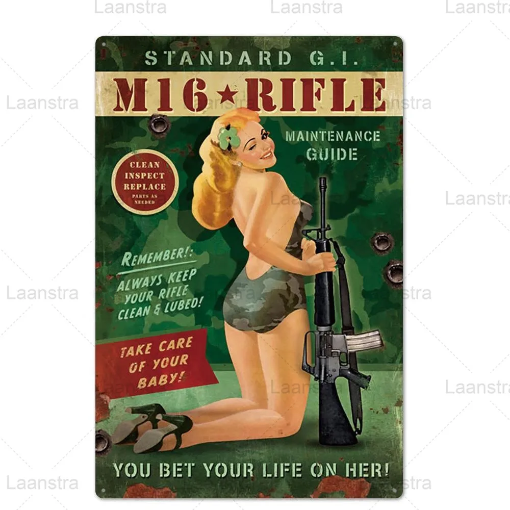 

Metal Tin Sign Sexy Beauty Iron Metal Signs Army Pin Up Girl Poster Wall Art Decor For Home Cafe Pub Club Bar Iron Plaque Brand