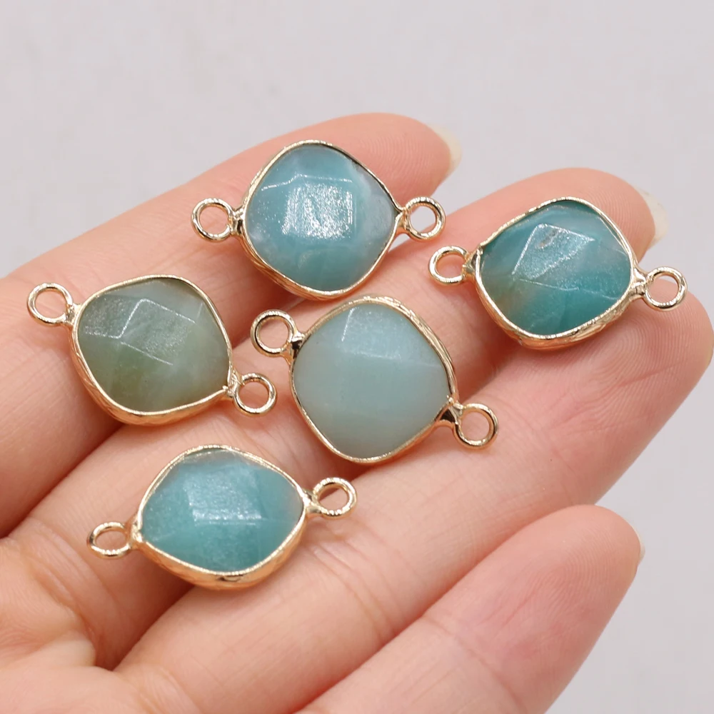 

Natural Amazonite Pendant Connector Charms Rhombus Gilt Edge Pendant Connector for Making DIY Bracelet Accessories 15x23mm