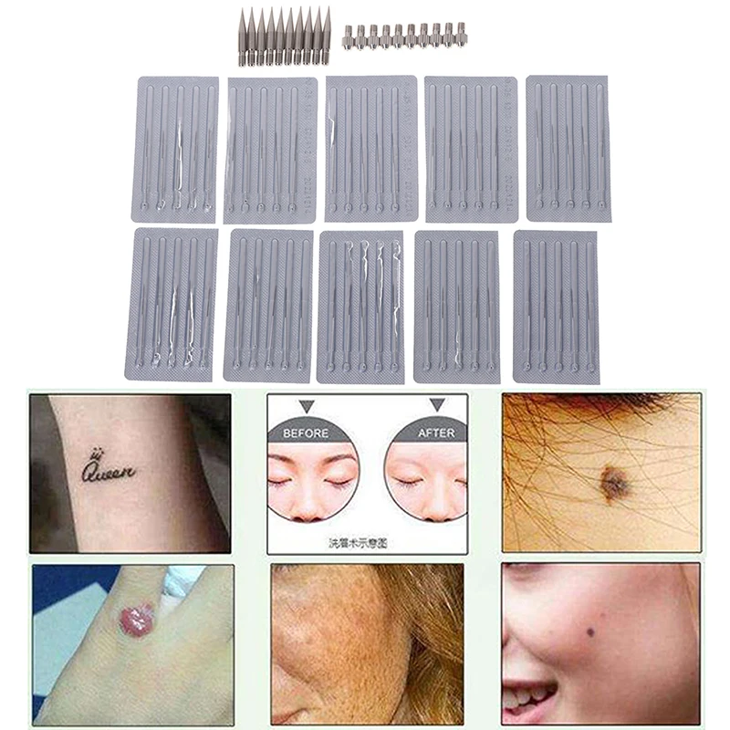 

50Pcs Replace Needles For Tattoo Mole Removal Pen Freckle Dark Spot Remover Tool Round Fine Needles Caps Skin Care Tools