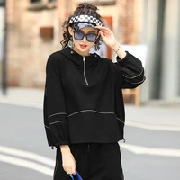 trend brand black hooded sweatshirt womens spring and autumn design loose bf lazy hoodies female tops