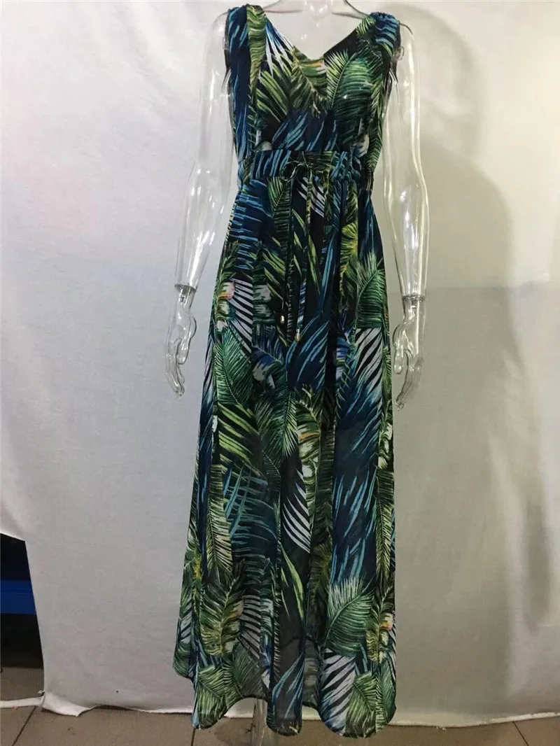 Платье женское длинное без рукавов пикантное зеленое синее черное белое с