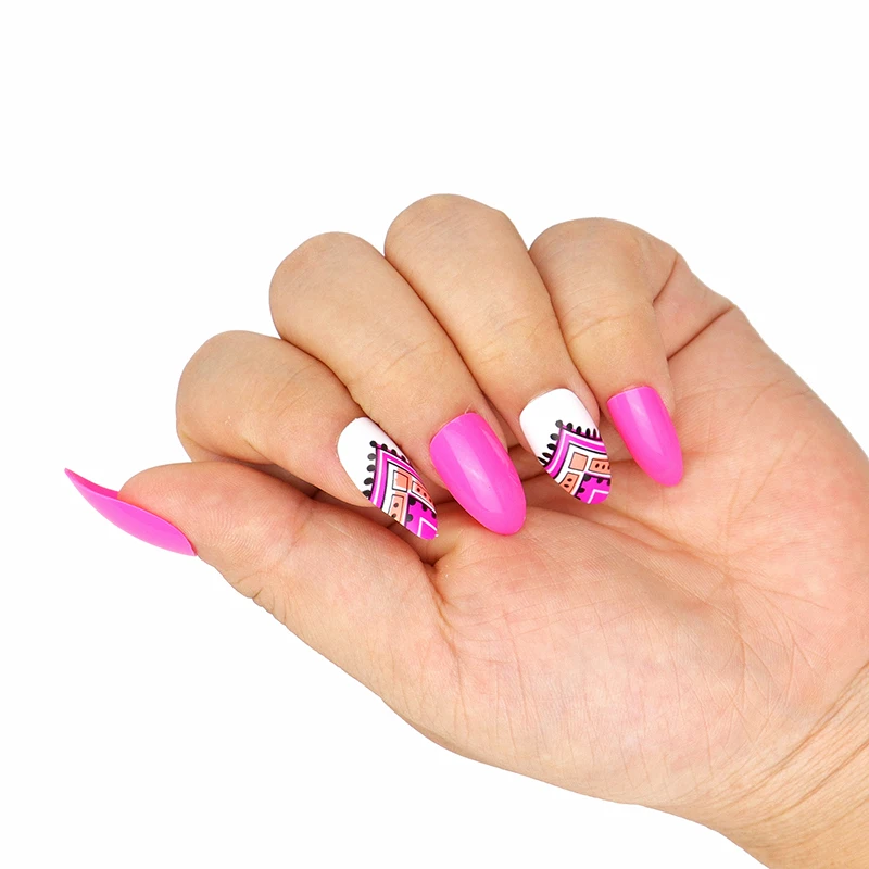 12Pcs Long Stiletto False Nail Tips With Glue Colorful Full Cover Fake Nails Tips Manicure Press On Nails Charms
