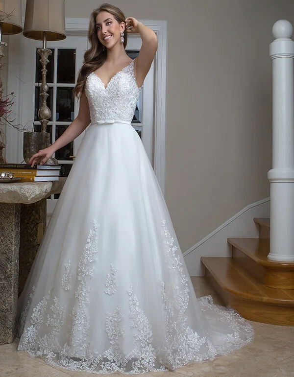 

Vestidos Novia Sirena Elegant Wedding Dresses A-Line V-Neck Tulle Appliqued Cheap Boho Bridal Gown For Women Robe De Mariée 2021