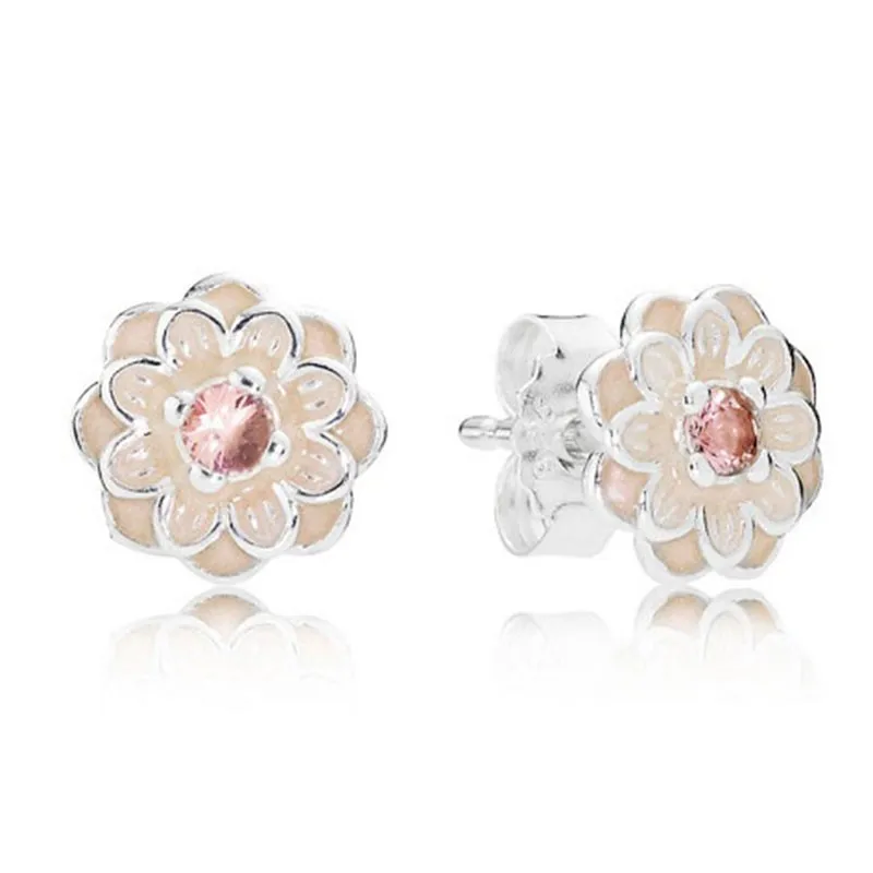 

Authentic 925 Sterling Silver New Pink Dahlia Pan Earrings Suitable For Women's Wedding Gift Diy Jewelry