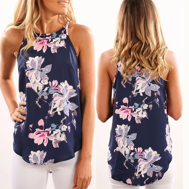 

ONCE Floral Ruffle Chiffon Blouse Women 2020 Summer Fashion Vest Blusas Casual Loose Sleeveless Ladies Tops Shirt