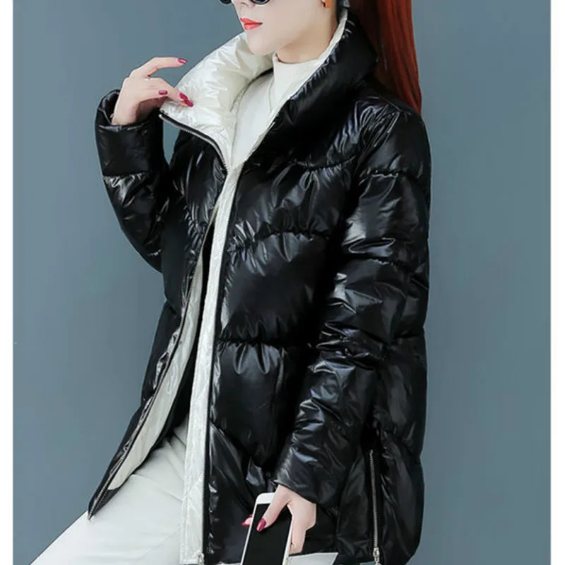 

Women 2020 Autumn Winter New Fashion Glossy Hooded Down Cotton Jackets Coat Female Cotton Padded Parkas Thick Warm Outwear L625