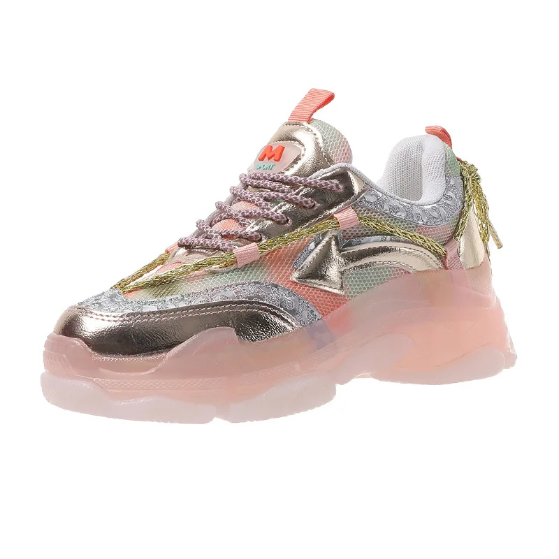 

2021 Summer Women's All-Match Casual Shoes New Color Sequined Jelly Platform Sneakers Breathable Comfortable Mesh Running Shoes