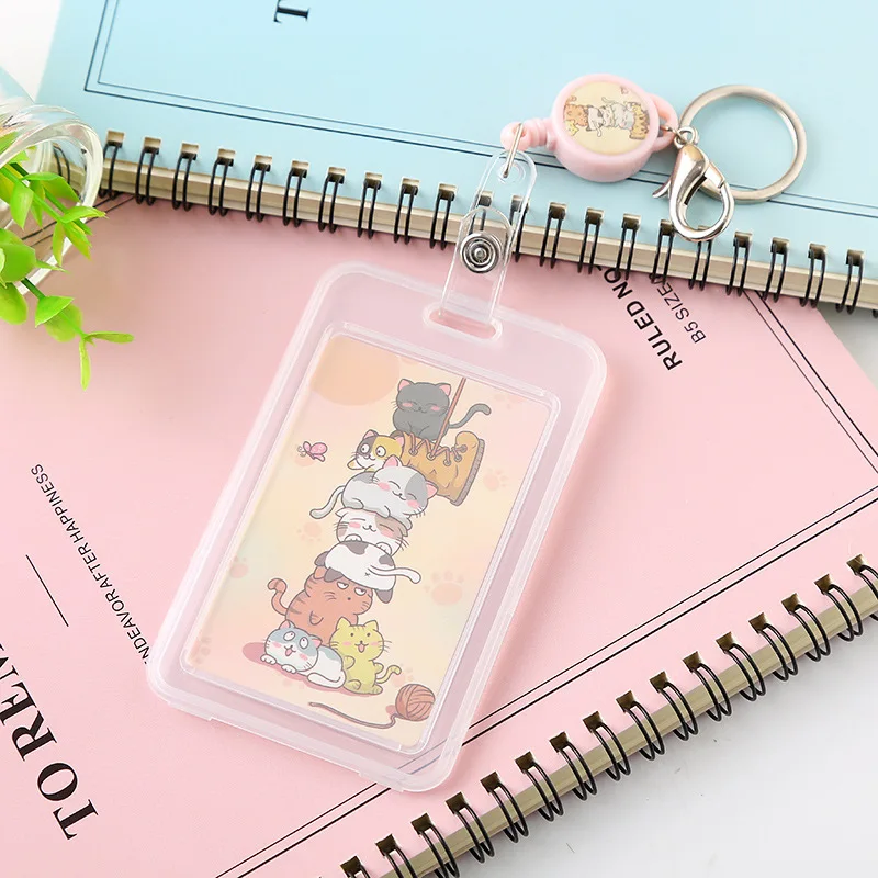 

Simple And Creative Student PVC Bus Card Cartoon Plastic Protection Card Sleeve With Retractable Badge Reel Office School Suppli