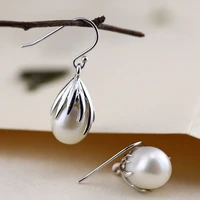 925 sterling silver vintage fashion pure white pearl earrings for women jewelry wedding earring