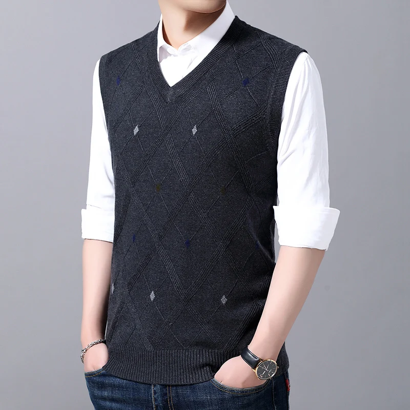 Fashion Brand Vest Sweater For Mens Pullover V Neck Slim Fit Jumpers Knitting Patterns Autumn Sleeveless Casual Clothing Men