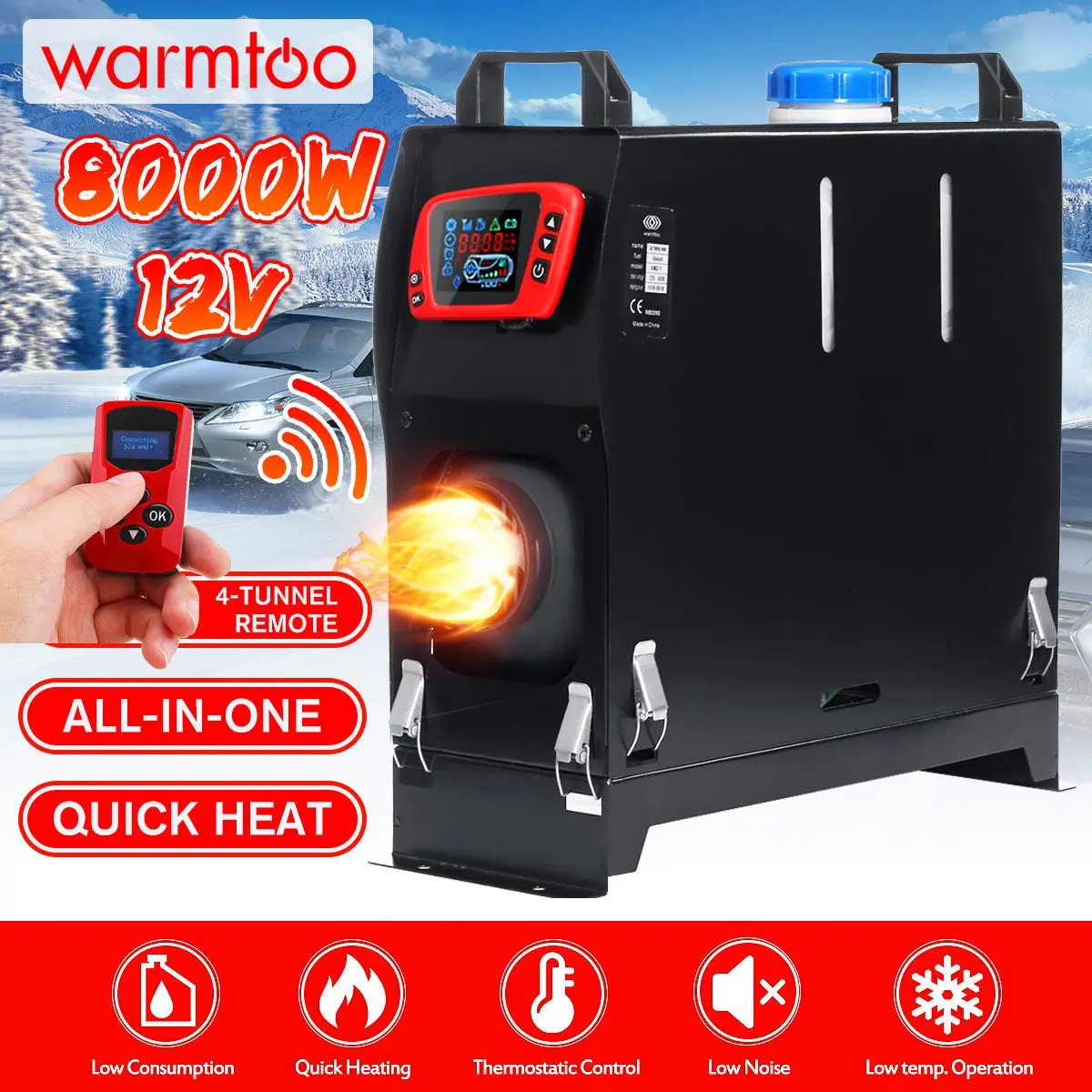 

All In One 8KW 12V Car Heater Diesel Air Parking Heater Single Hole LCD Remote Control Heater For Trucks Motor-Homes Boats Bus