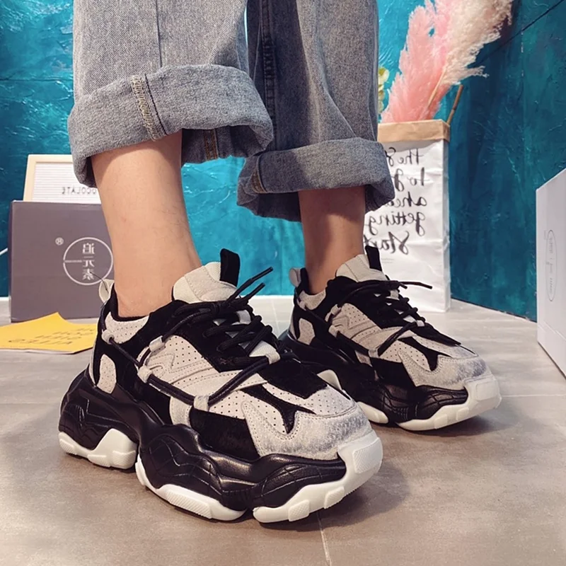 

HKXN Women's Shoes Ins Tide Shoes Autumn Winter 2021 New Fashion Sports Breathable Old Shoes Casual Thick-soled Women's Shoes T