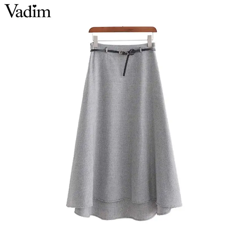 Vadim Женская Ретро клетчатая твидовая ткань длинная юбка галстук-бабочка пояса