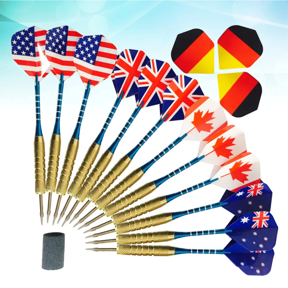 

1 Set 18g Aluminum Darts Professional Needle Tipped Darts Safe Shafts Standard Flights Darts with 5 National Flag Pattern