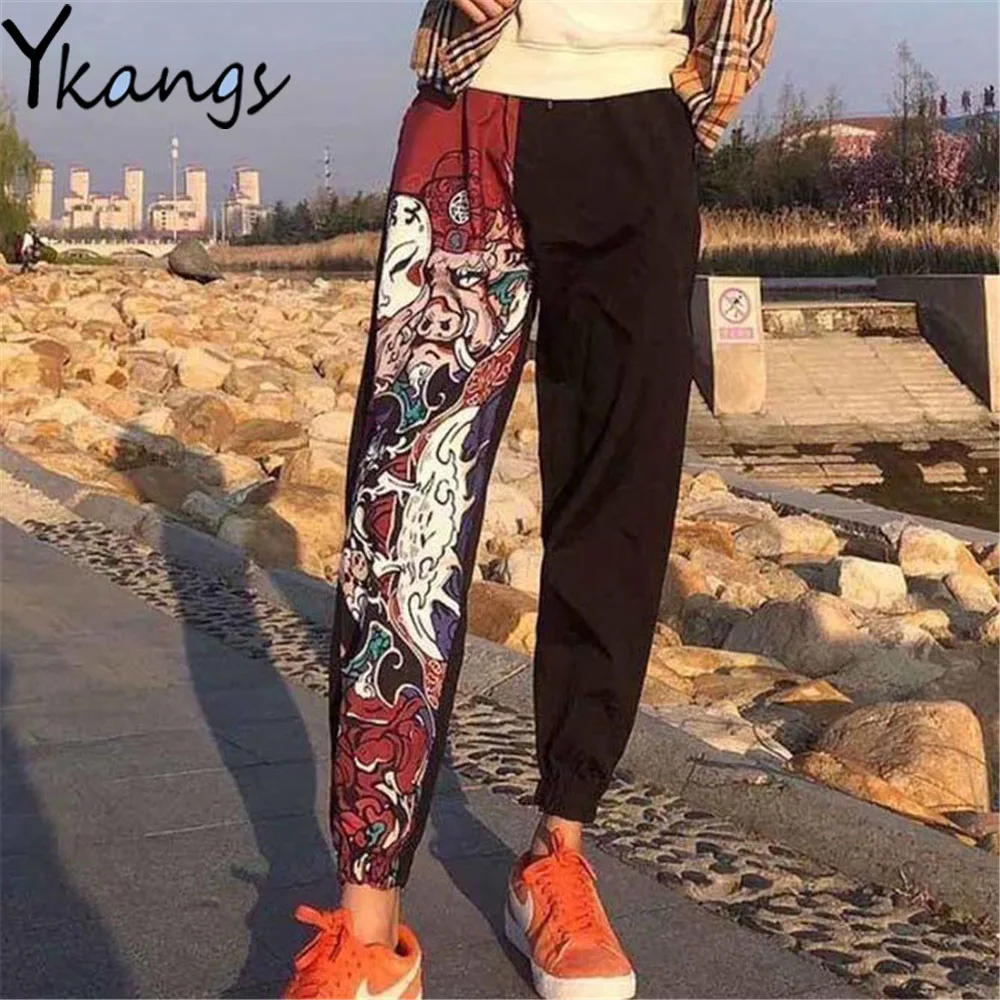 

Cartoon Pig Printed Asymmetric Elastic Casual Pants Fashion Harajuku Casual High Street Hippie 2021 Black Pants Joggers Trousers