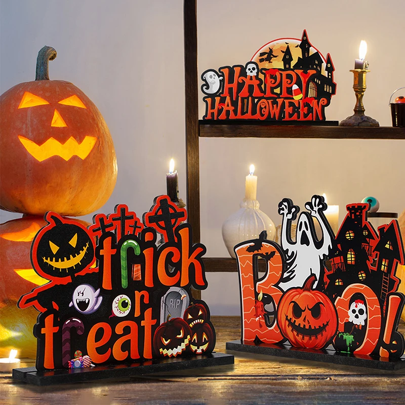 

NEW Wooden Halloween Desktop Ornament Personalized Theme Party Props Decoration for Home Living Room Bedroom