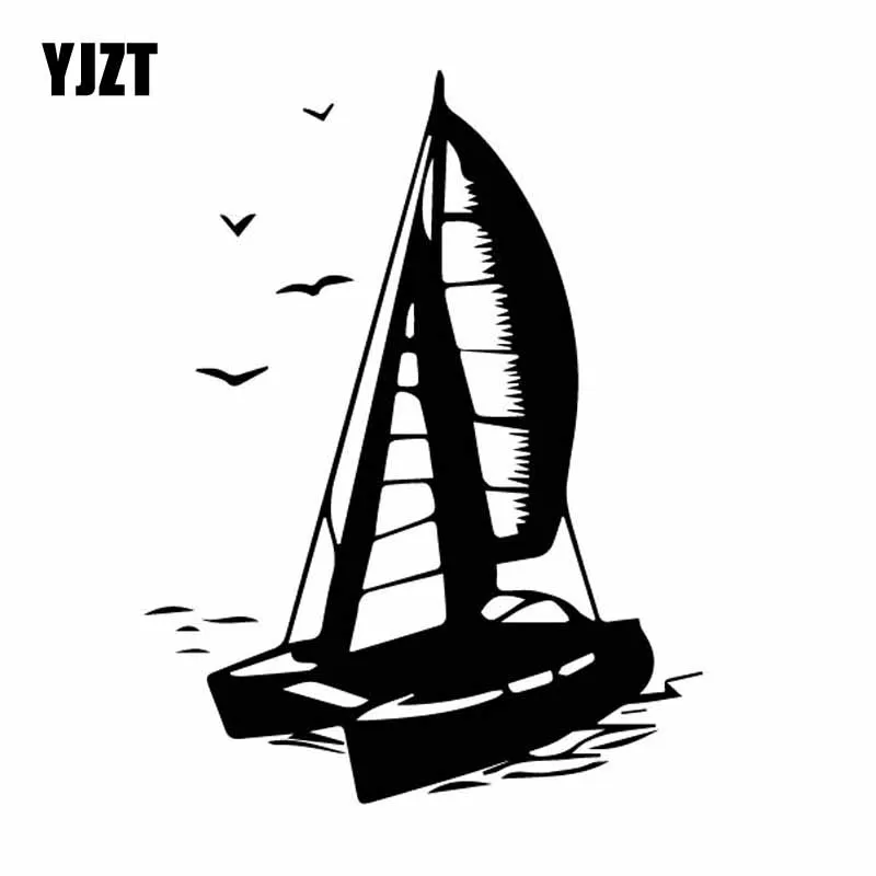 

YJZT 11.7CM*15.4CM Beautiful Boat Ship Wave Seagull Stately Coolest Vinly Decal Elegant Decor Car Sticker Black/Silver C27-0798