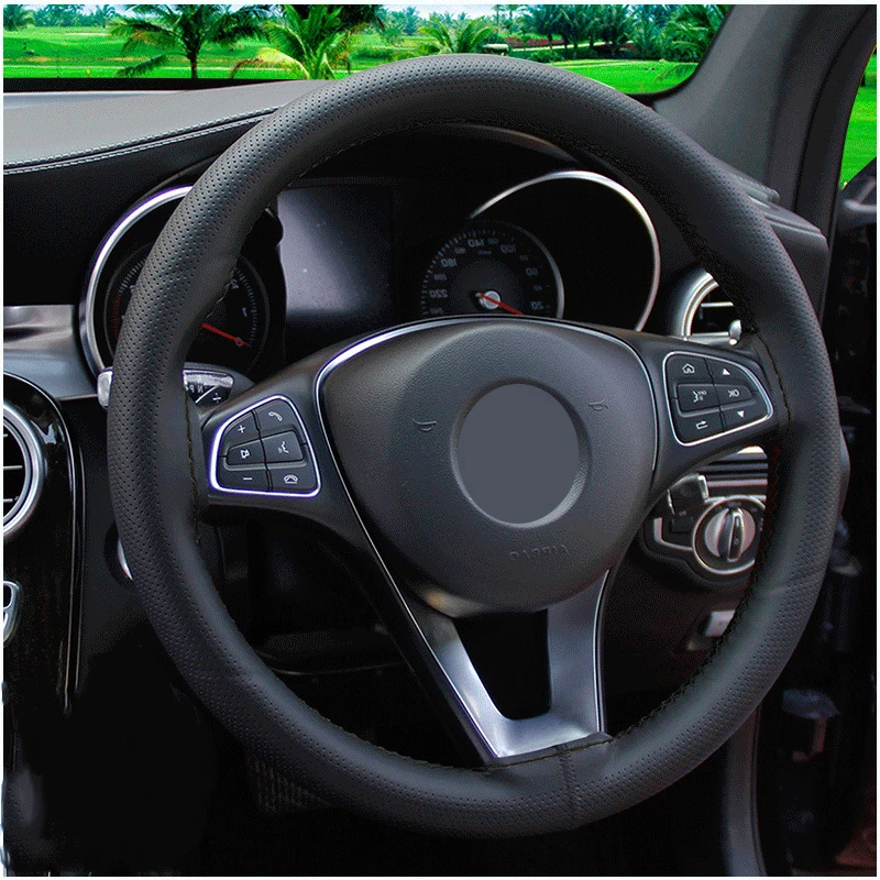 Universal Hand Sewing Car Steering Wheel Cover Wrap Microfiber Leather For 37- 38 CM 14.5"-15" M Size Braid on Steering-Wheel images - 6